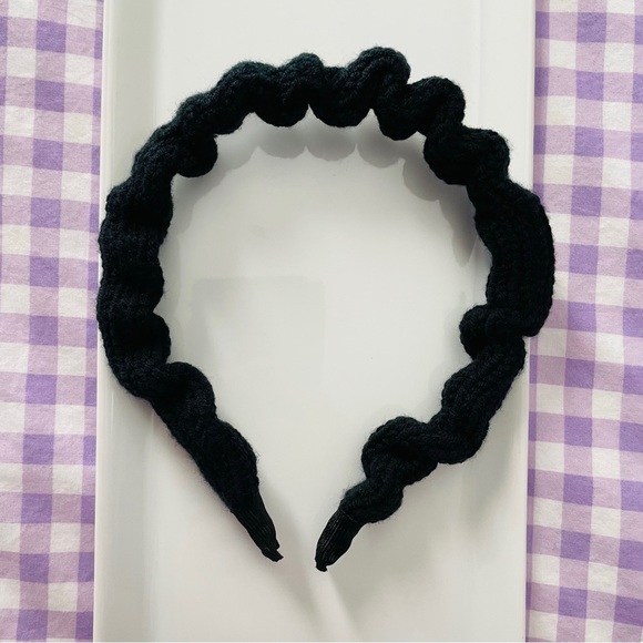 New Black Fuzzy Waffle Knit Scrunch Fabric Headband - Picture 4 of 4